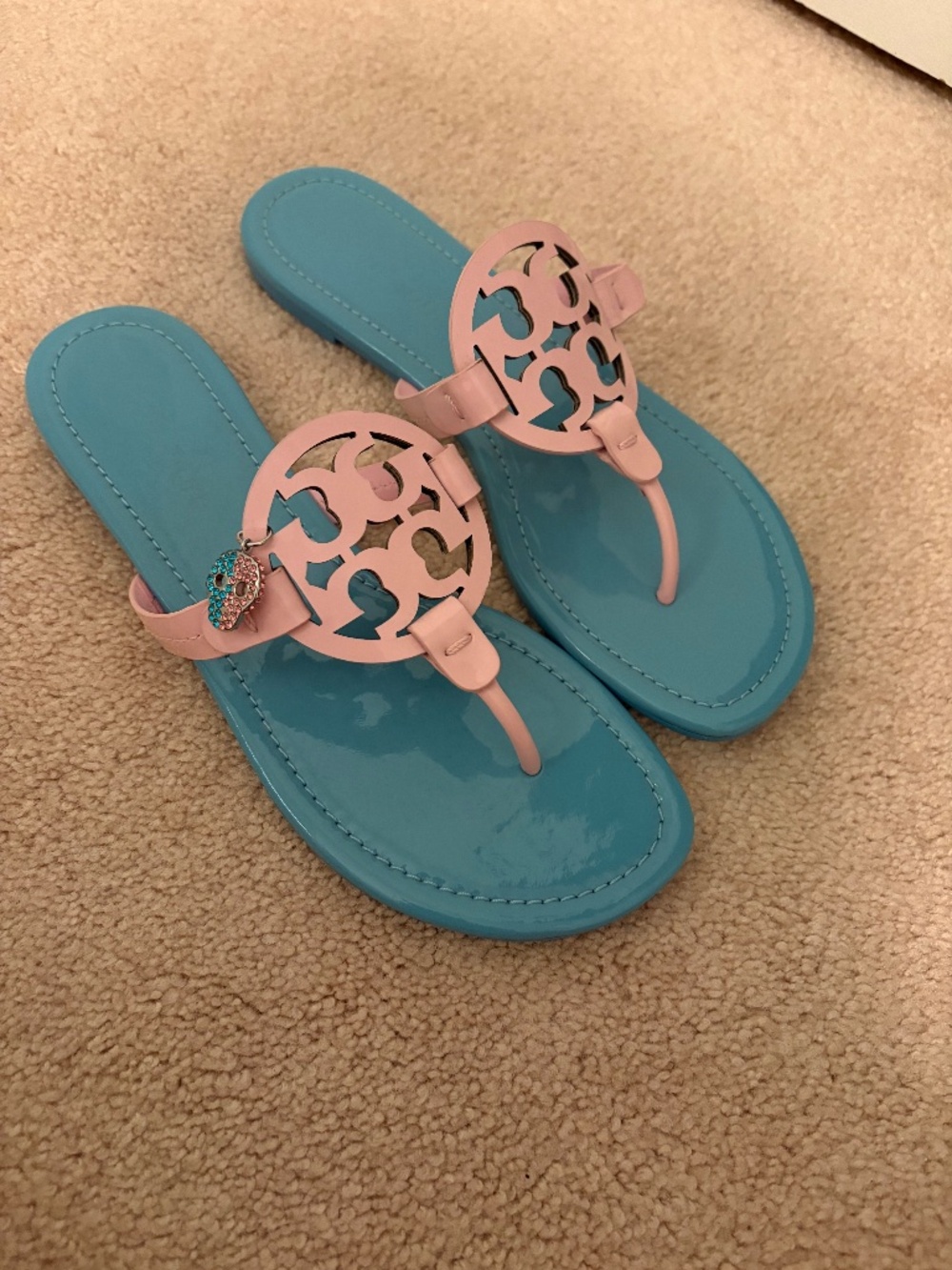 Tory Burch x BonBon Limited Edition Miller Sandal Cotton Candy Skull Charm 8 NEW